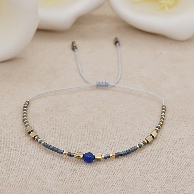 Venta al por mayor Pulsera Cristal Simple Boho Moda Arroz Granos Hecho A Mano OLY-BT-GBH002